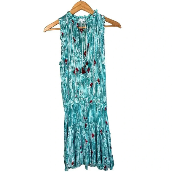 Poupette St. Barth Clara Dress Green Red Size Medium - Picture 1 of 9